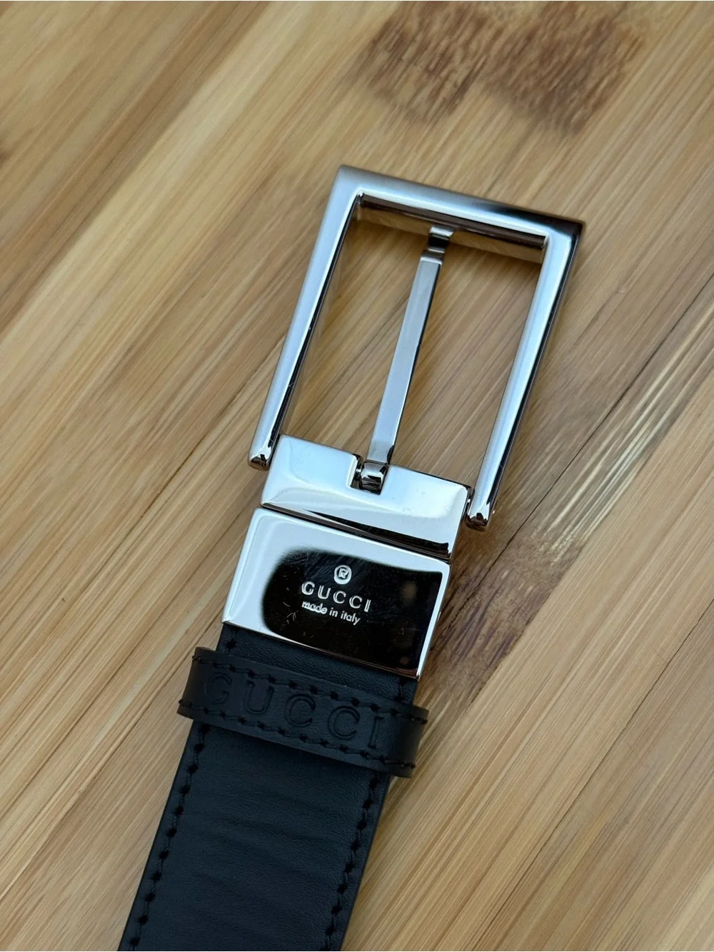 Gucci Black Reversible Leather Belt with Silver-Tone Buckle